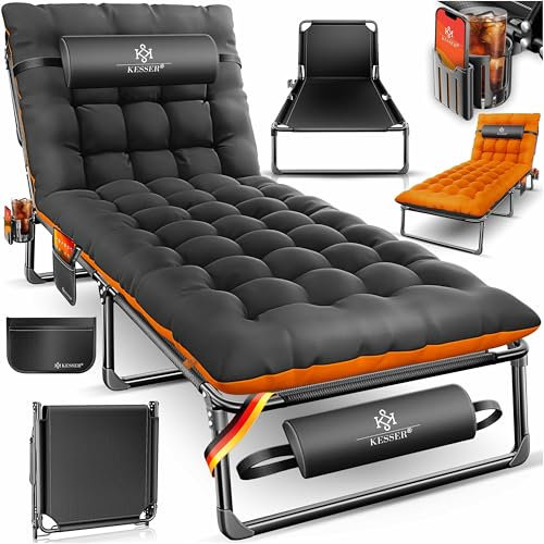 KESSER® Campingbett klappbar mit Tragetasche, Nackenkissen, Vakuumtasche & Getränkehalter, 190 x 68 x 30 cm bis 250 kg belastbar, aus Oxford-Gewebe und stabilem Stahlgerüst, ideal für Garten Camping