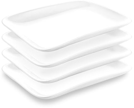 MIVIDE Uppsättning av 4 serveringsplattor porslin vit, 25,5 x 17,4 x 3 cm serveringsfat porslinsplattor rektangulära, liten serveringsbricka, porslinstallrik för dessert, kakor, bufféer, sallad
