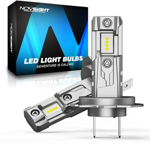 NOVSIGHT Bombilla H7 LED 60W 26000LM 6500K Canbus Lámparas LED H7 Coche Kits de Bombilla H7 para Faro Delantero, Diseño Mini Halógeno 1:1, No Requiere Adaptador, 2 Piezas