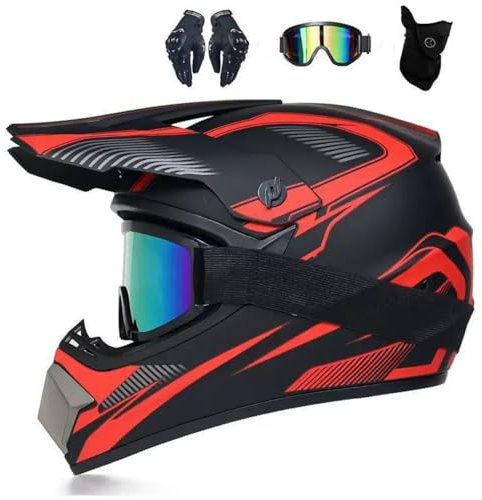 mafuse Casque de Motocross pour Enfant - Casque Quad pour Enfant de 5 à 25 Ans certifié CE, VTT, BMX, Motocross, Protection intégrale du Visage - Léger et Respirant avec visière Anti-Rayures
