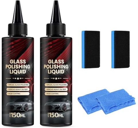 Lucidante liquido per auto in vetro, 2 pezzi per auto in vetro, estratto liquido lucidante per auto, detergente automotive, polvere per lucidatura in vetro per graffi