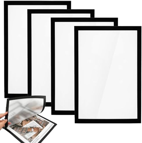 4 marcos magnéticos A4, marco magnético autoadhesivo, 32,5 x 23,8 cm, marco magnético con cierre magnético, pósteres, información, publicidad, ofertas, certificados, marcas de sala, publicidad, etc