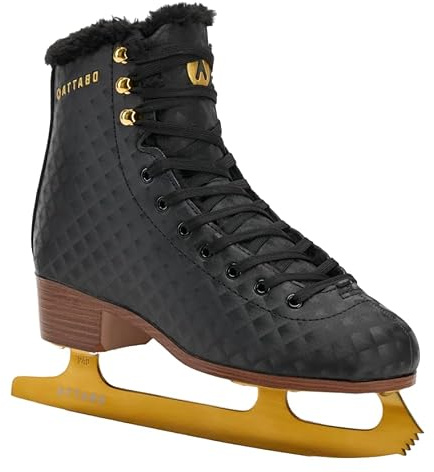 ATTABO Lukso - Pattini da Ghiaccio da Donna, in Acciaio Inox, con Imbottitura Interna Calda, Supporto alla Caviglia, Allacciatura per Allenamento e Tempo Libero, Nero, 38 EU
