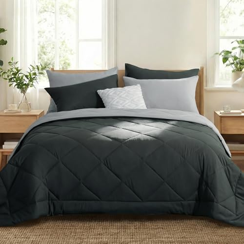 RUIKASI Coverless Duvet King Size 4.5 Tog - Summer Reversible Comforter with 2 Pillowcases, 230x220cm Quilt Lightweight and Cosy 150GSM Filling, Grey and Light Gray