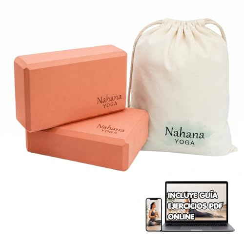 [NAHANA]® Pack de 2 Bloques Yoga de Corcho Natural y Bolsa de Transporte | Ladrillo Yoga de Alta Densidad para Estiramientos, Pilates Kit y Fitness | Yoga Block Ecológico Antideslizante