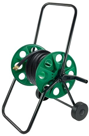 Crystals 60M Garden Hose Reel Trolley – Portable Free-Standing Hose Cart with Sturdy Frame, Smooth Crank Handle, Easy to Move and Store, Ideal for Garden Watering, Lawns and Outdoor Use