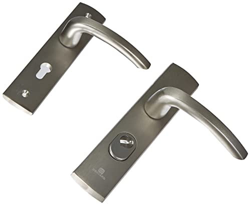 Bricard 9920151 Ensemble de Poignées Blindées sur Plaque EMUST Béquille pour Porte d’Entrée (pour Cylindre Européen), Coloris INOX