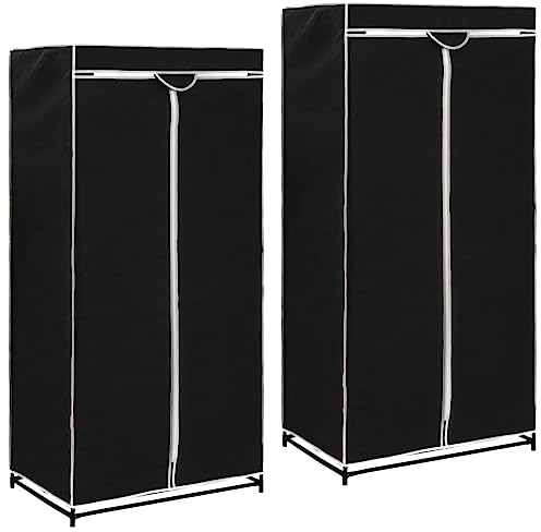 vidaXL 2X Kleiderschrank mit Reißverschlüssen Faltschrank Stoffschrank Campingschrank Garderobe Schrank Regal Garderobenschrank Schwarz 75x50x160cm