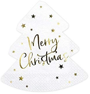 Servietten Weihnachtsbaum 16x16,5cm Merry Christmas 20 Stück 3-lagig - Serviette Weihnachten Weihnachtszeit - Einweg Papierservietten Weihnachtsservietten - Weiß Gold
