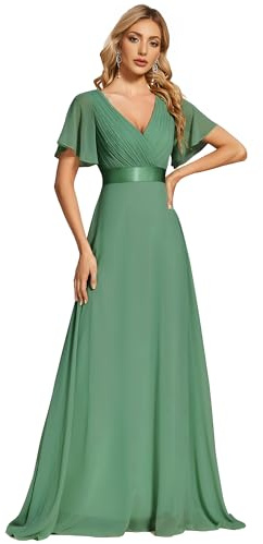 Ever-Pretty A-línea Vestido de Fiesta Cuello en V Manga Corta Gasa Corte Imperio para Mujer 09890