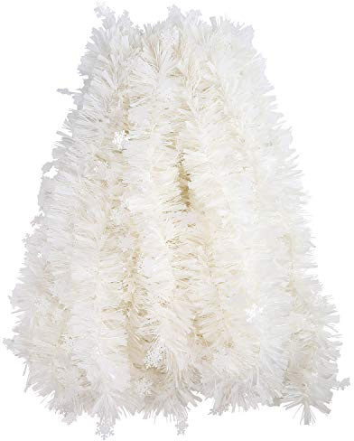 VEYLIN 10 Meter White Christmas Tinsel Garland with Snowflakes for Xmas Party Supplies