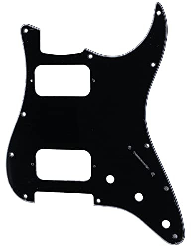 Musiclily Pro 11 Holes Round Corner HH Strat Pickguard 2 Humbuckers for American/Mexican Fender Standard Stratocaster Electric Guitar, 3Ply Black