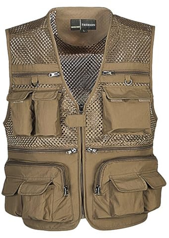HZQIFEI Uomo Gilet da Pesca Multitasche Giubbino da Lavoro Smanicato Traspirante Outdoor Vest JRC Safari Giacche Gilet MJ08 (Cachi, L)