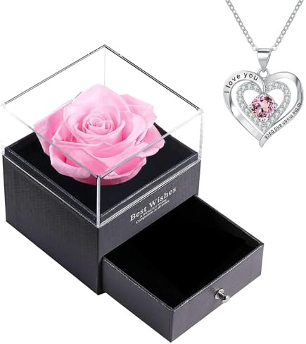NEWUPZSI Rosa Eterna rosa Regalos para Mama Caja Rosa Real Preservada Navidad con Collar para Madres Cumpleaños Regalos para el Día de la Madre Regalo para Mamá,Mejor Madre del Mundo