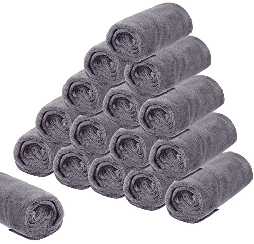 Set de 16 Toallas de Salón de Microfibra de 30 x 70 cm Toallas de Mano Absorbentes Suaves Toallas de Peluquería para Secado Baño Pelo Cara Gimnasio Hotel SPA Mujer Adultos Niños (Gris)