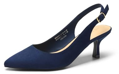 DREAM PAIRS Womens Slingback Sandals Pumps Pointed Toe Dress Party Court Shoes Ladies Kitten Heel Wedding Shoes SDHS2234W-E,Size 7,Navy-Suede,SDHS2234W-E