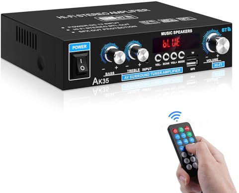 AK35 Hi-FI Amplificateur Stéréo Bluetooth 5.0 Numérique Mini Amplificateur 300W 2.0-Canaux Amplificateur de Puissance Hi-FI avec Bass & Treble Tuner pour Enceintes Domestiques
