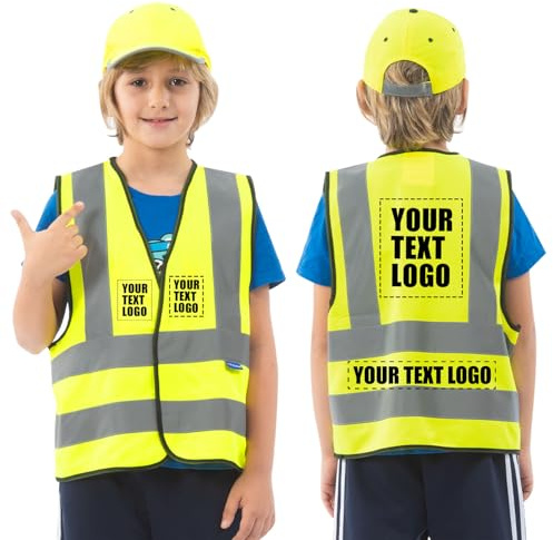 Yellow children High visibility viz vest kids reflective safety vest Custom Logo Personalised Printed