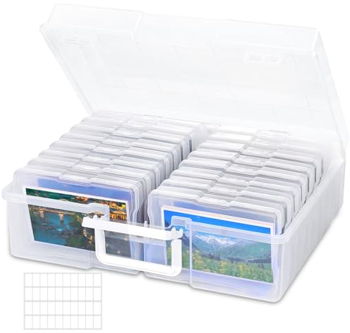ZHHGOO Fotoaufbewahrungsbox,16 Pcs Foto Organizer Kunststoff,Fotoboxen zur Aufbewahrung für Transparent mit Aufklebern,Foto Aufbewahrungsbehälter für Saatgut Handwerk Karten,Bürobedarf,Stempel