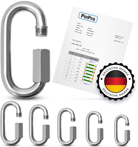 PinPro A4 Edelstahl Schraubverbinder | 8mm - 5 Stück | 2000kg Bruchlast | Rostfreier AISI 316 Schraubkarabiner | Kettenverbinder oder Kettennotglied