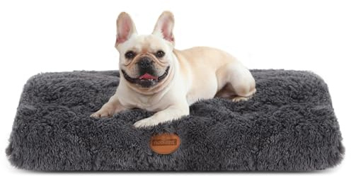 Nobleza Dog Bed Medium, Ultra Fluffy Thick Dog Beds Medium Washable, Soft Calming Anti Anxiety Dog Bed Mattress, Deluxe Plush Dog Mat with Anti-Slip Bottom, Dark Grey, 80x50x10cm