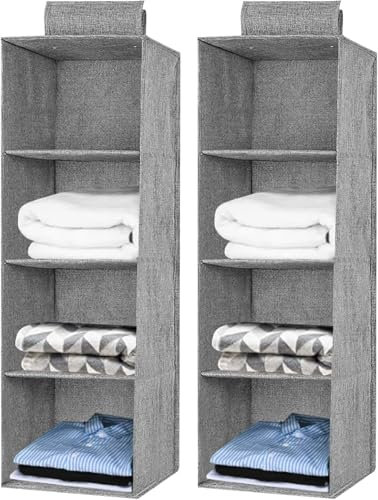 ASelected Hanging Closet Organizer 4 Layers Hanging Storage Shelf Space Saving Foldable Closet Storage Shelf 2Pcs Gray