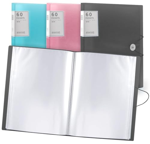 Lookka A4 Display Folder,60 Pockets A4 Display Folders, Display Book Folder with Plastic Sleeves and Safety Rope Presentation Folders Document Project Folder for School and Offices (Black)