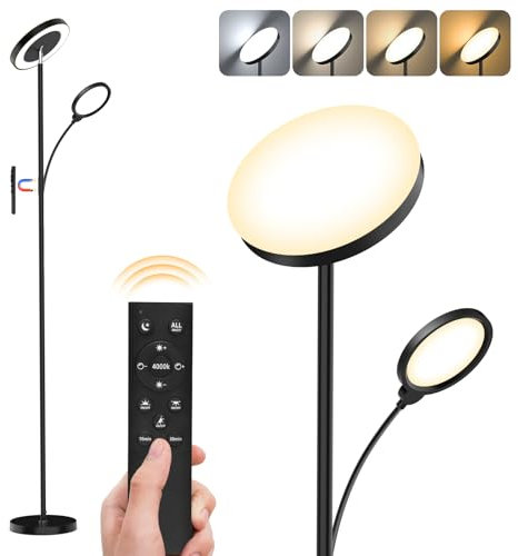 Stehlampe Wohnzimmer 36W, Leselampe LED Schwarz, Deckenfluter LED Dimmbar, Stehleuchte mit Fernbedienung 3000-6000K, Floor Lamp mit Timer und Memory-Funktion, Standleuchte Modern für Schlafzimmer Büro