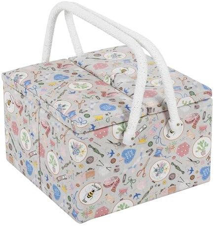 Hobby Gift Exclusive Large Twin Lid Sewing Craft Hobby Storage Box, Accessories Tray Pin Cushion Pockets PVC Handles, 25 x 25 x 17cm, Haby Notions