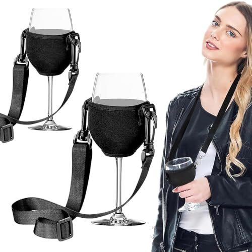miaomiao Weinglashalter Zum Umhängen, 2 Stück Weinglas Halterung Zum Umhängen, Verstellbarer Weinglashalter Becherhalter Festival Wine Glass Holder für Weinliebhaber Weihnachten Hochzeit Party