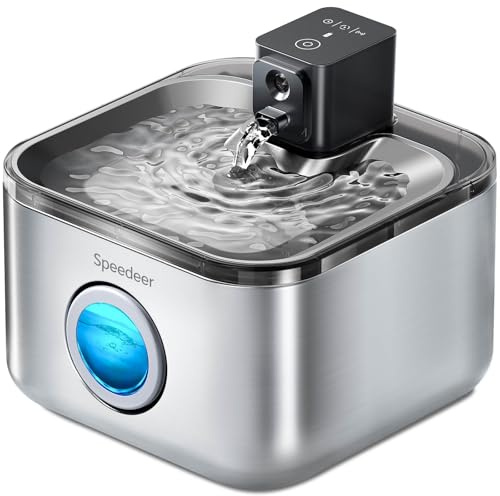 Speedeer Wireless Cat Water Fountain Stainless Steel, 135oz/4L Pet Fountain Battery Operated, Cordless Running Water Dispenser for Cats & Dogs with Motion Sensor, Ultra Quiet, Multi-Filtration