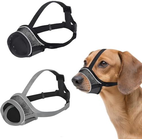 2 stycken munkorg för hundar, förhindrar bitning, andas och är lätt för promenader och träning, ventilerande nät för små, medelstora hundar (svart grå)