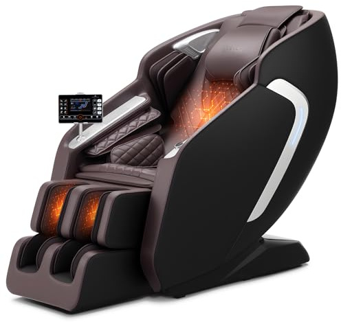 VEVOR Sillón de Masaje con Gravedad Cero y SL-Riel, Modo de Estiramiento de Yoga, Masaje 4D con Voz IA, Calefacción, Pedal Retráctil, 36 Airbags, Pantalla LCD, Botones en el Reposabrazos, Ruedas