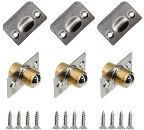 YXIING 3 Pcs Catch, Door Catches for Internal Doors with 12 Screws, Adjustable Roller Catch Door Ball Latch for Cupboard Closet Top