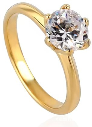 GJYombuke Anillo de compromiso de moissanita de imitación, acero inoxidable chapado en oro de 18 quilates, anillo solitario de circonita de 6 puntas, anillo de compromiso clásico para mujer, anillo de