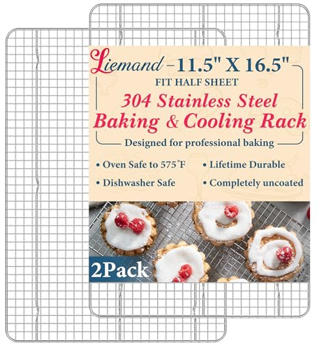 Cooling Racks for Cooking and Baking - 11.5x16.5 Oven Safe Premium Stainless Steel Heavy Duty Baking Rack Tight-Wire, Fits Half Sheet Pan for Roasting & Grilling & Cooking - Set of 2
