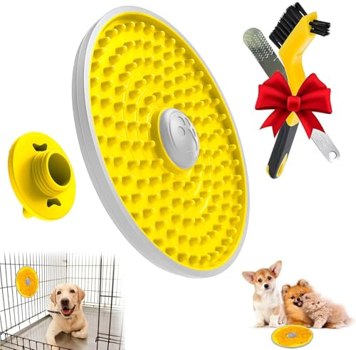 Lick Mat for Dogs, Dog Crate Lick Pads Slow Feeder, Lick Pad Crate Training Toy Crate Lick Plate,Very Suitable Peanut Butter, Treats Yogurt, Bolognese（Yellow）