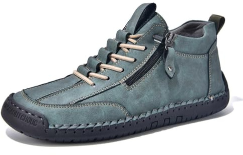 Zapatos Casuales para Hombre con Cremallera Lateral Dise?o Cordones Uso Diario. Cuero Comodidad Durante Todo A?o. Versátiles Jeans Pantalones Casuales.