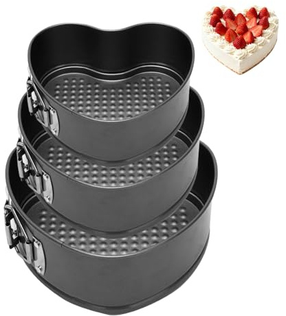 EUBSWA Stampo a cerniera a forma di cuore 20/22/24 cm - Set di 3 teglie antiaderenti per torte, stampi, teglie, tortiere