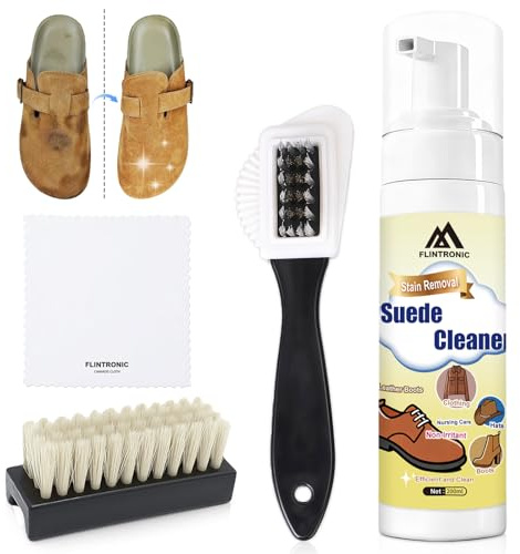 Flintronic 4-teiliges Schuhbürsten-Set, mit Reinigungsmittel, Wildlederschuhbürste, Weiche Schuhbürste, Handtuch