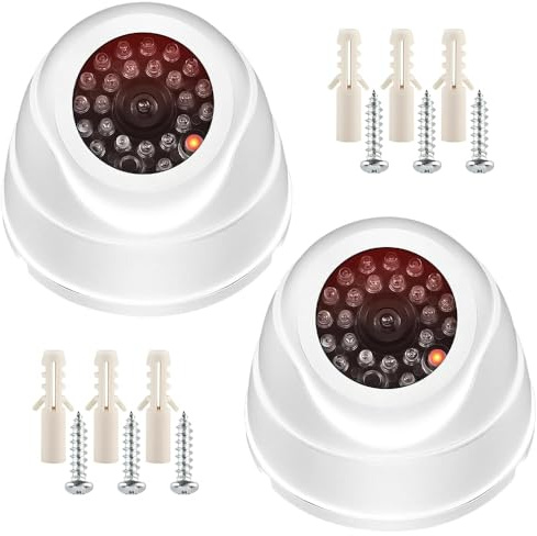 yotutun 2Pcs Camara Falsa de Vigilancia, Cámara Simulada De Seguridad con Luz LED Parpadeante Roja Cámara Disuasoria para Exterior e Interior para Seguridad de Oficina en el Hogar (Blanco)