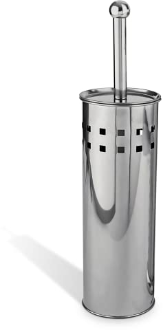 Toilet Brush & Holder, Stainless Steel Silver Chrome Colour | Free Standing with Cover Lid for Hygienic | Quality Products by Denny International®