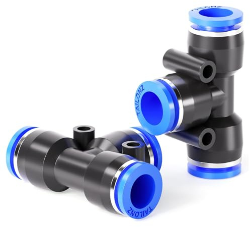 TAILONZ PNEUMATIC Raccords en T en plastique de 12mm OD Push to Connect 3 Ways Tube Connect Push Fit Push Lock PE-12 (Pack de 10)
