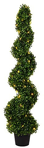 Vickerman Pre-Lit LED Artificial Boxwood Topiary Spiral Tree 4 Foot Tall - Potted Natural Green Boxwood - UV Resistant Indoor Outdoor Home Patio Decor