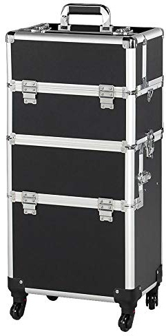 costoffs Extra-Large Beauty Organiser on Wheels, Black | 3-in-1 Modular Design, Lockable Sections, 360° Rolling Wheels, Roomy Organisation for Cosmetics and Styling Supplies