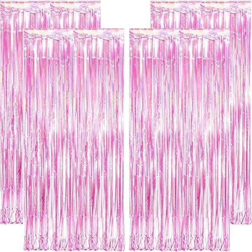 4 Tende Metalliche Feste Rosa Chiaro Frangia Tende Festa Brillantini per Decorazioni, Tenda Tinsel per Feste Compleanni Frange Sfondo per Baby Shower Matrimoni Natalizie Photo Wall Contesto,1x2,5m