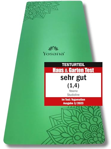 Yosana Yogamatte aus Naturkautschuk | extrem rutschfest | ULTRA GRIP Oberfläche aus ECO PU | extra breit 68cm | Yoga matte 183x68cm | 4mm dünn