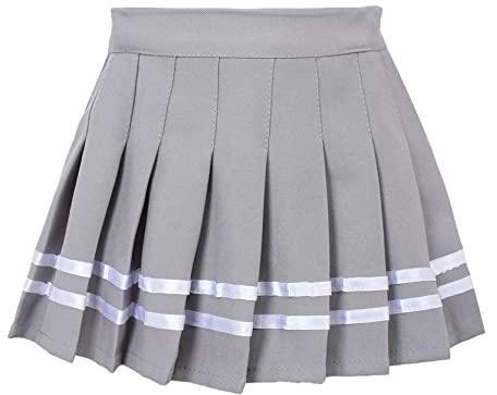 inlzdz Kinder Mädchen Gestreift Dehnbar Faltenrock Schulmädchen A-Linie Rock Stretch Solide Skater Tennis Rock Hohe Taille Basic Mini Rock Kurz Glocken Rock Grau&Weiß 146-152