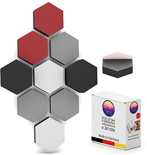 PolySound ECO Akustikpaneele selbstklebend - 9er Set 3D-Schaumstoff (3-10 cm), Hohe Schalldämmung (αw 0,9), Rückstandslos Ablösbar, Chic & Cherry