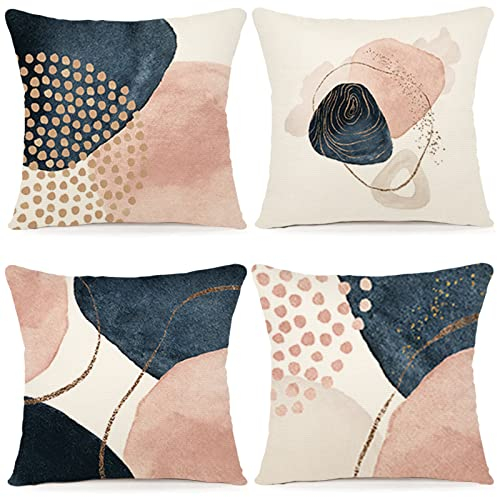 YCOLL Kissenbezug 40x40 4er Set Dekokissen Leinen Kissenhülle Modern Sofakissen Boho Kissenbezüge Abstrakte Muster Kissenhüllen für Sofa Schlafzimmer Couch Outdoor Kissen 40x40 A091